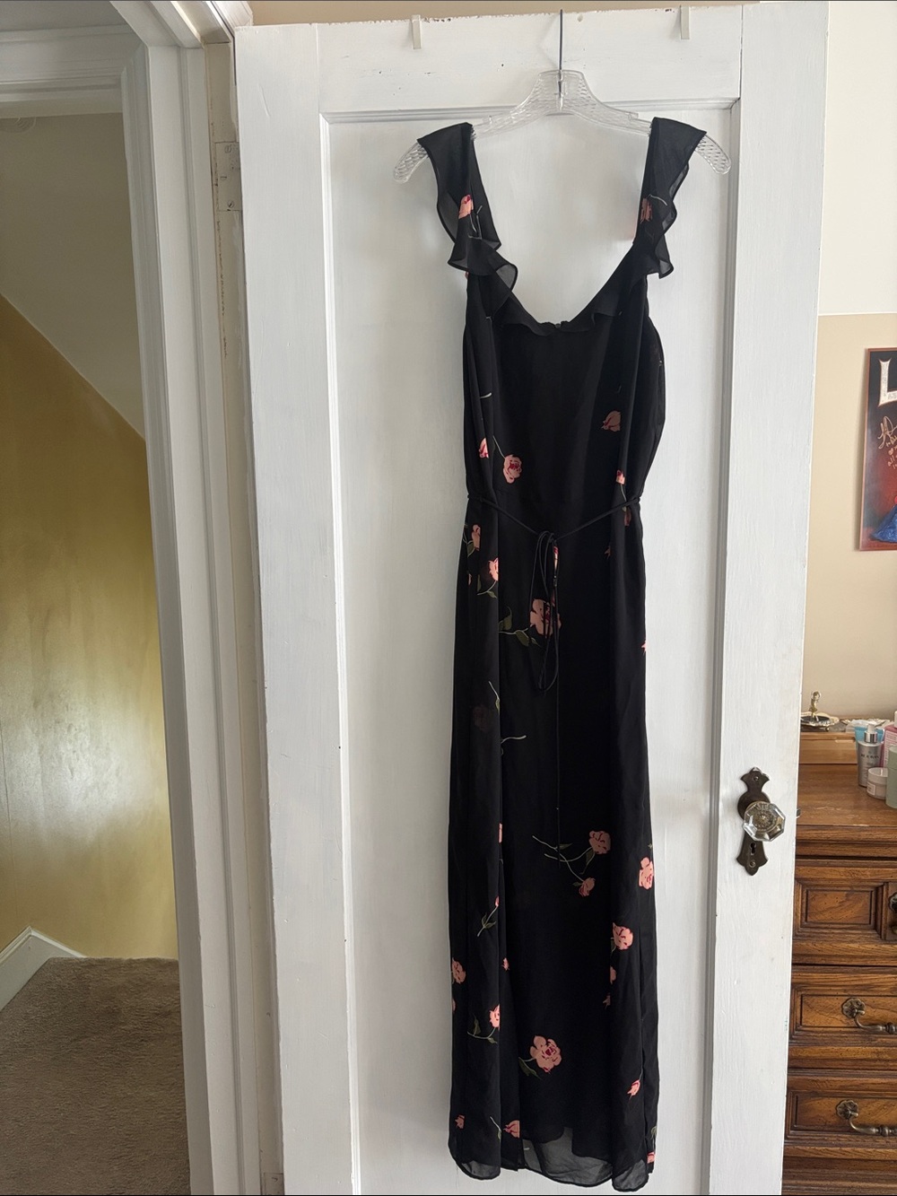 Ashley Graham Black Maxi Dress with Pink Floral Print